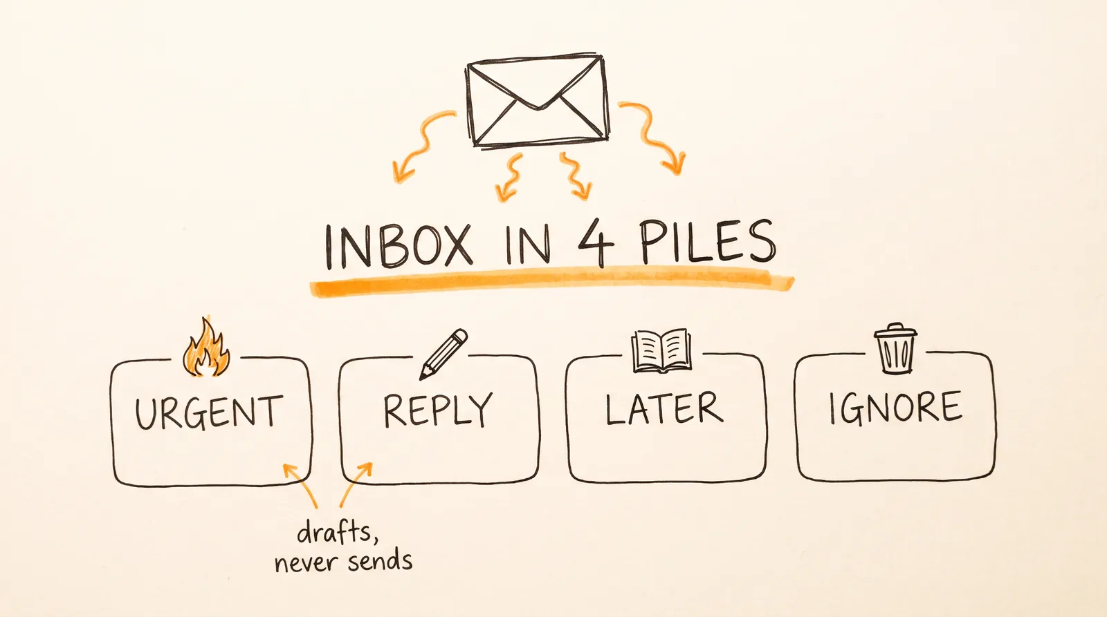 Inbox in 4 piles